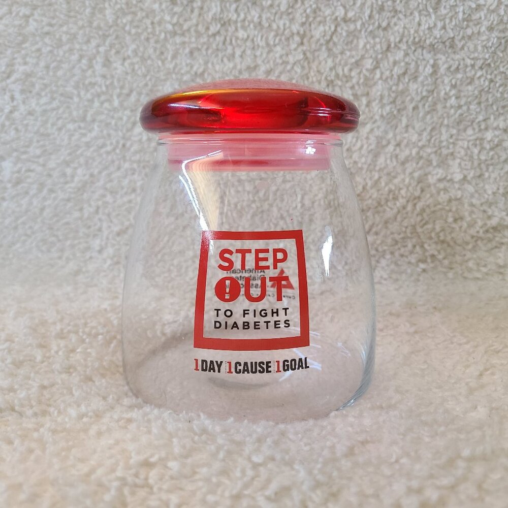 Step Out To Fight Diabetes Glass Container With Red Lid